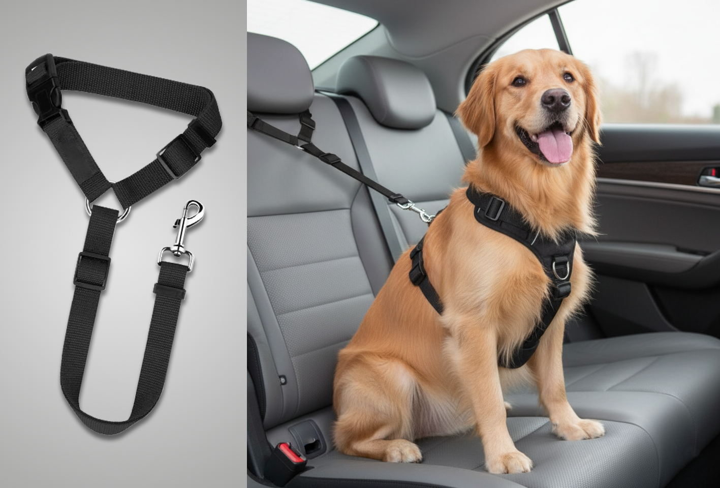 Ceinture de Sécurité 2-en-1 pour Animaux - Voyages Sûrs et Confortables