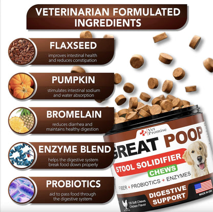 Great Poop – Probiotiques et Fibres Naturelles pour Chiens – Digestion Saine & Transit Régulier