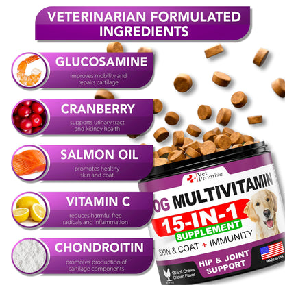 Multivitamines à Mâcher pour Chien – Avec Glucosamine pour Articulations, Énergie et Immunité