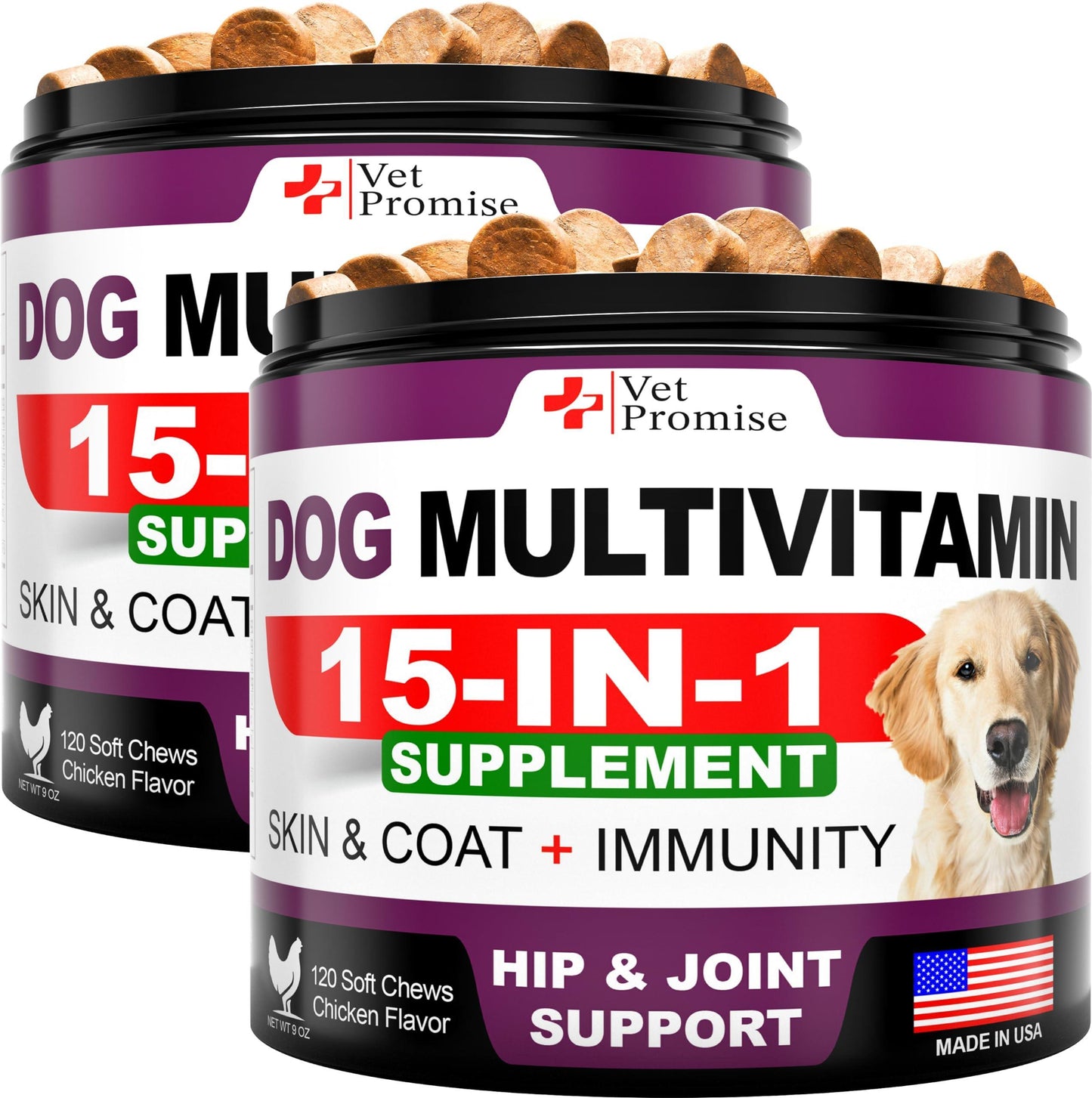 Multivitamines à Mâcher pour Chien (Lot de 2) – Avec Glucosamine pour Articulations & Vitalité