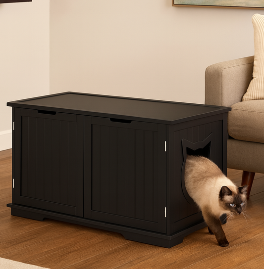 Meuble Cache-Litière XL pour Chat - Banc & Maison Élégante Multifonction